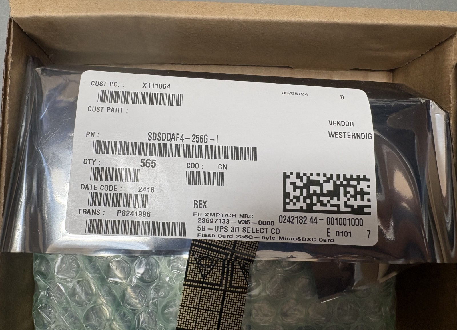SDSDQAF4-256G-I Western Digital 256GB Industrial microSD card