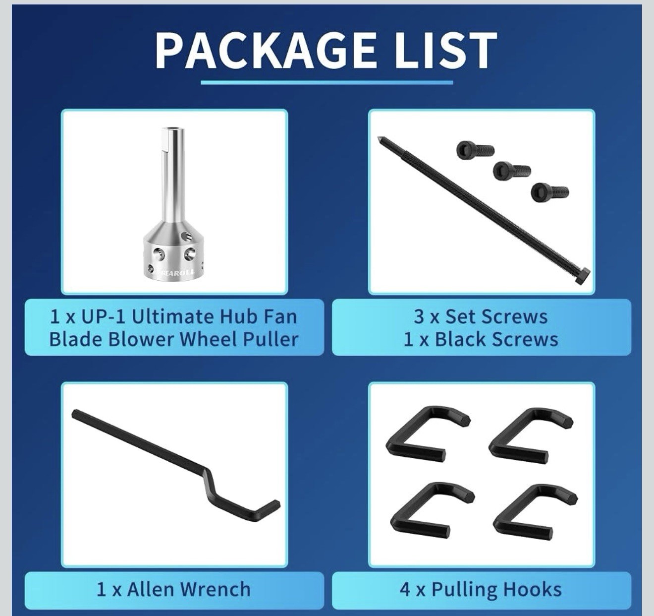UP-1 Ultimate Wheel Puller Kit for 5/8″ Belt Drive Motor Hub Fan Blade & Blower