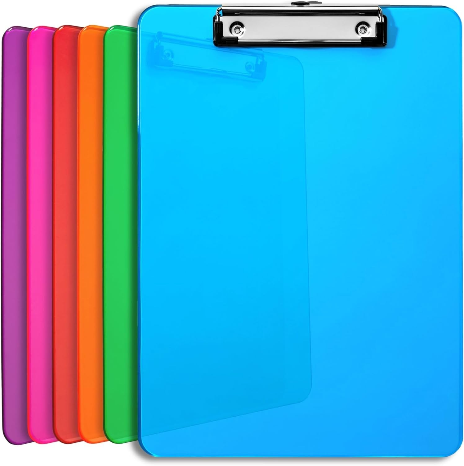 Set of 6 Vibrant Multi-Color Plastic Clipboards – Lightweight & Stackable