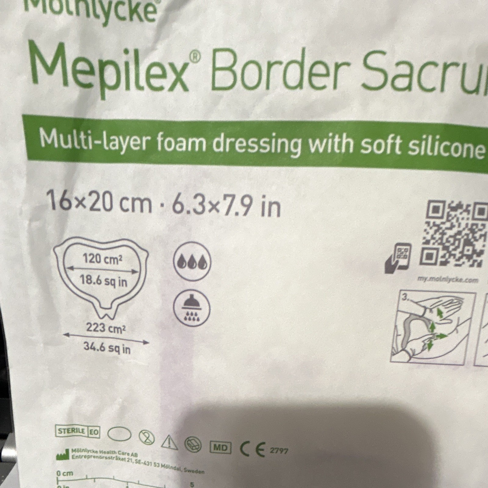 2 pcs Mölnlycke Mepilex Border Sacrum Foam Dressing 16 x 20 cm MPN 282455