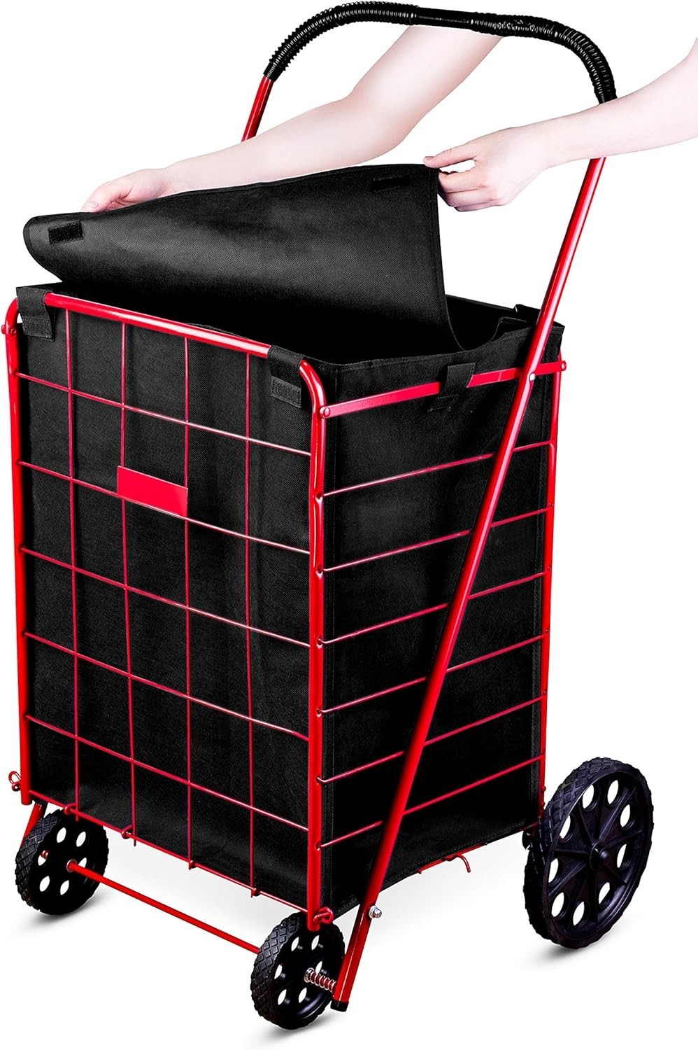 Folding Grocery Basket Cart Shopping Wheel Large Utility Laundry18″X15″X24″(BAG)