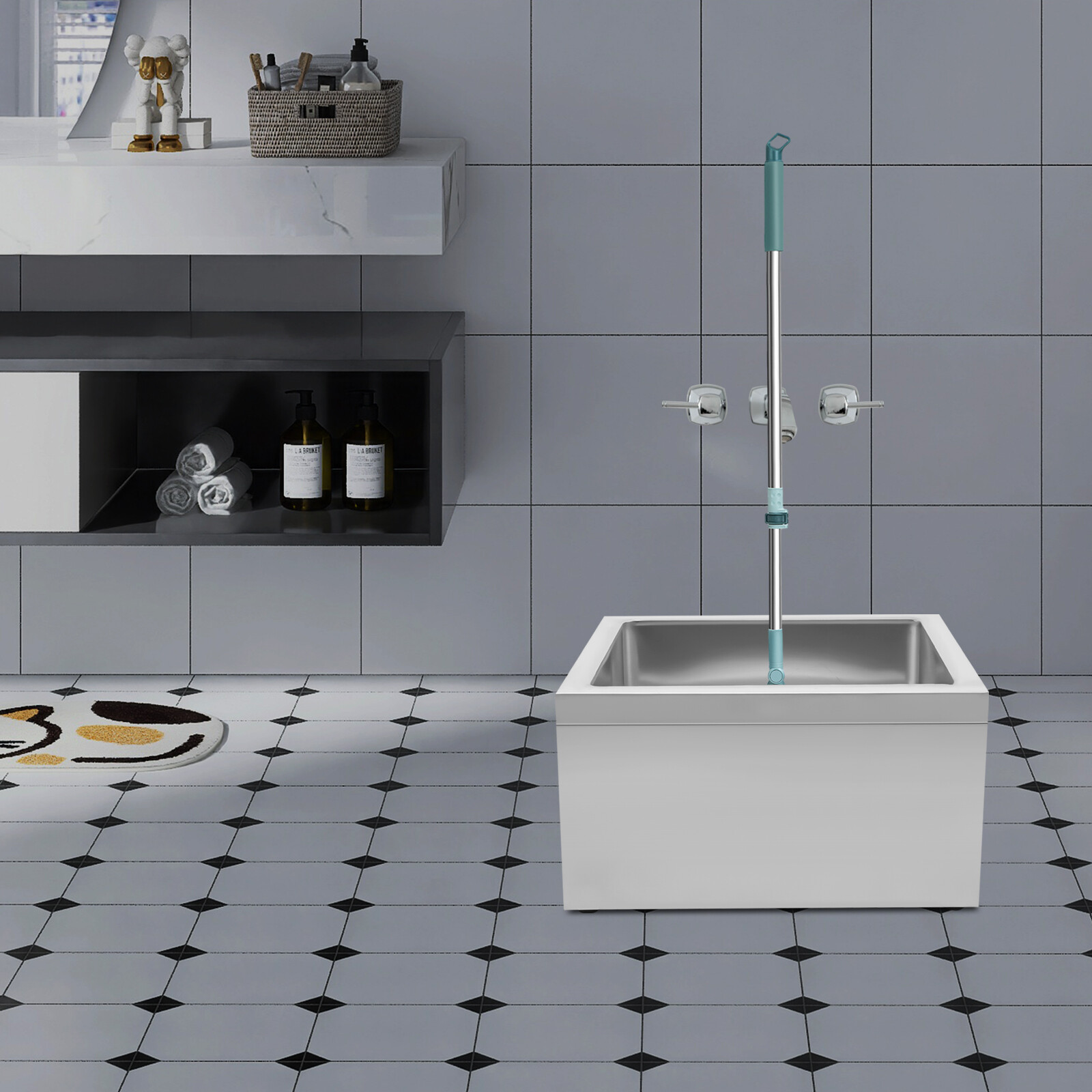 22″L x 19″W x 12″H Stainless Steel Mop Sink Utility Floor Mount Mop Basin Silver