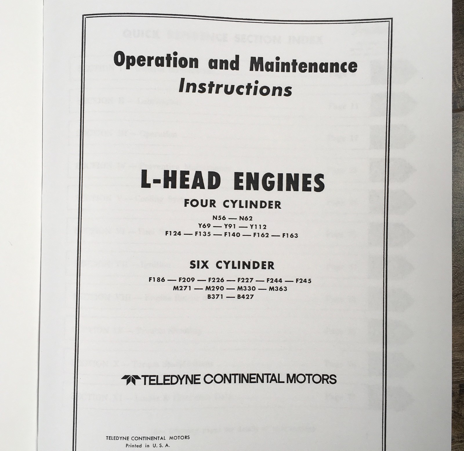 Continental L-Head F162 F163 Engine Motor Service Repair Owners Operators Manual