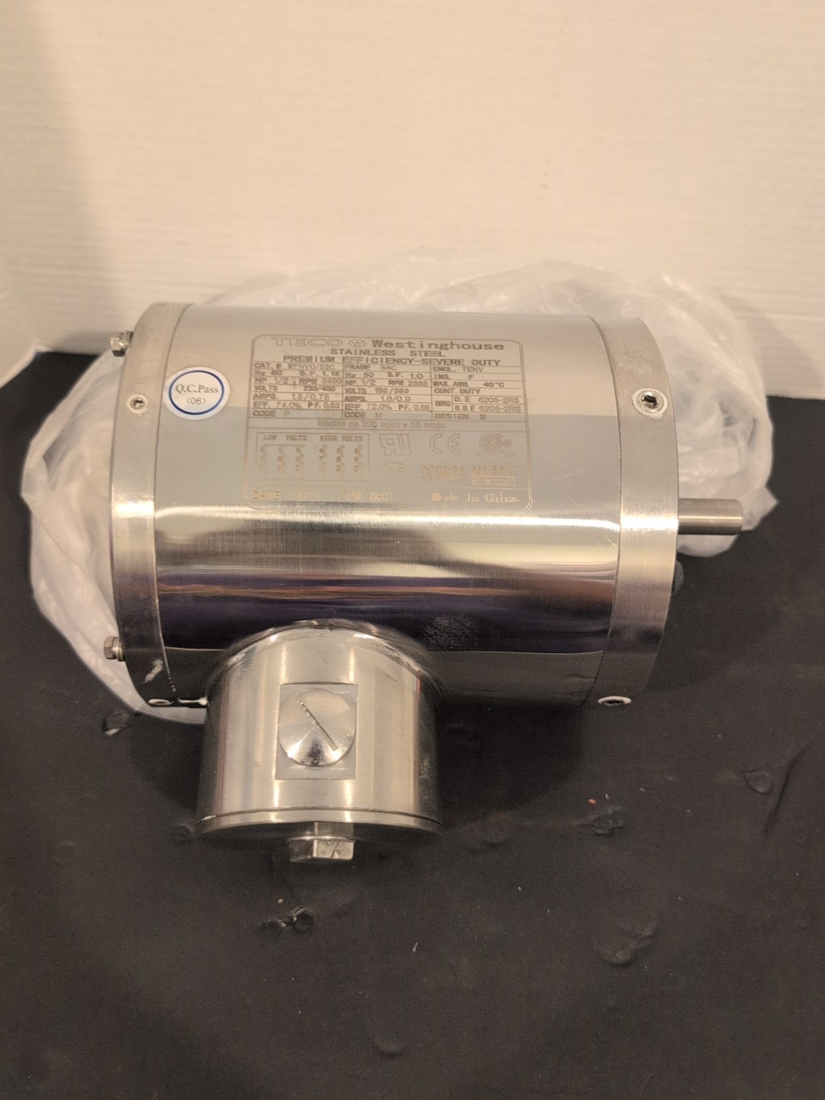 New Teco Westinghouse 1/2 HP Stainless Steel Severe Duty Wash down Motor…