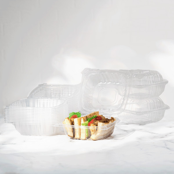 Karat 6” x 6″ PP Plastic Hinged Container, Clear – 300 pcs