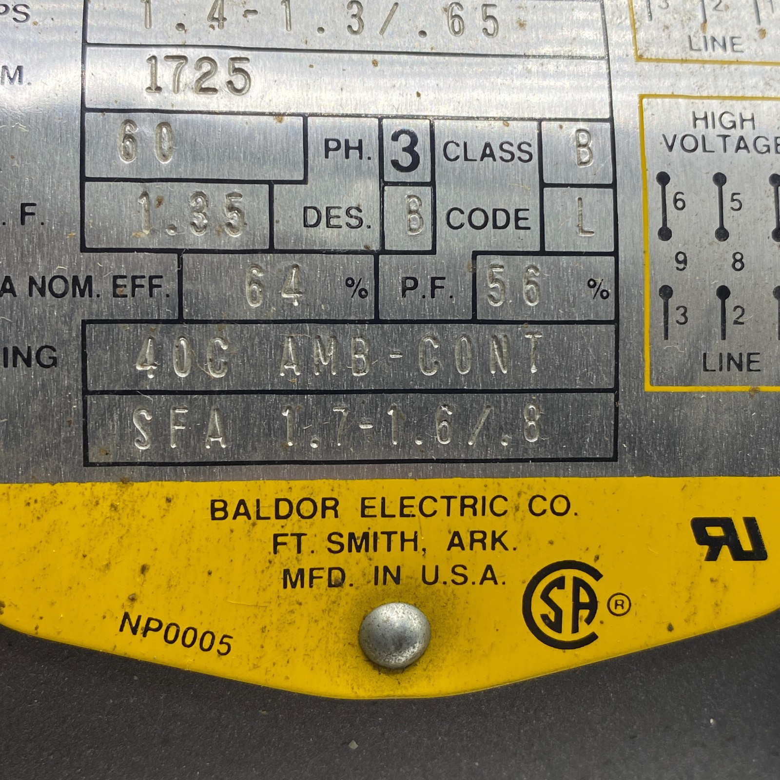 BALDOR KM3454 INDUSTRIAL MOTOR THREE PHASE 1725RPM 60HZ 208-230/460 VOLTS