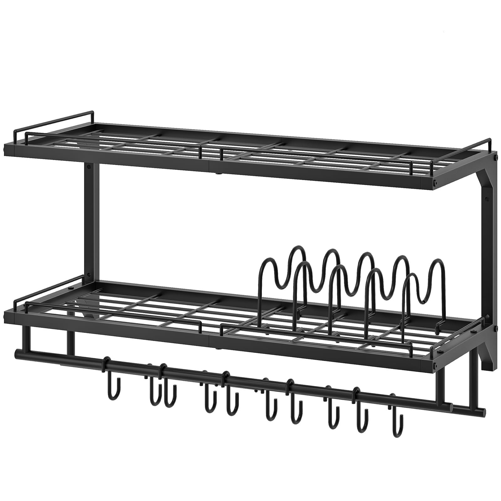CHOEZON Pot Rack, Wall Mounted Pan Holder, 2-Tier and Large, Black