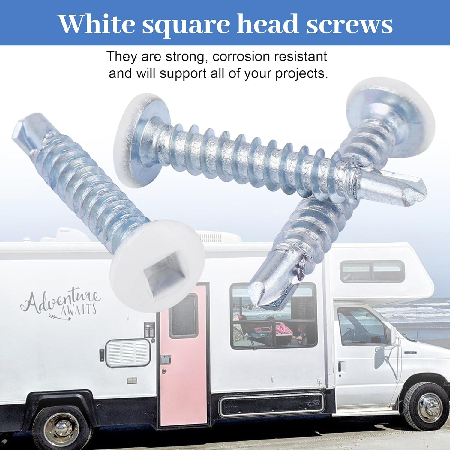 White Square Head Self Tapping Screws RV Trailer 8 X 1 for Metal Quad Drive S…