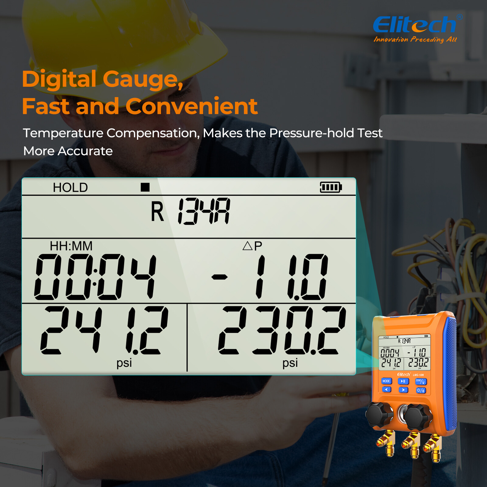 Refurbished Elitech HVAC Manifold Gauge APP Control LMG-10W w/Hoses