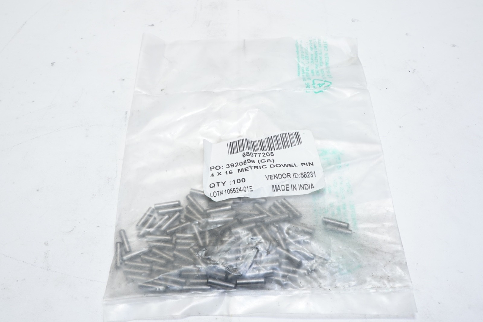 New Lot of 100 Value Collection 68077205 Dowel Pin 4mm Dia 16mm OAL Alloy Steel