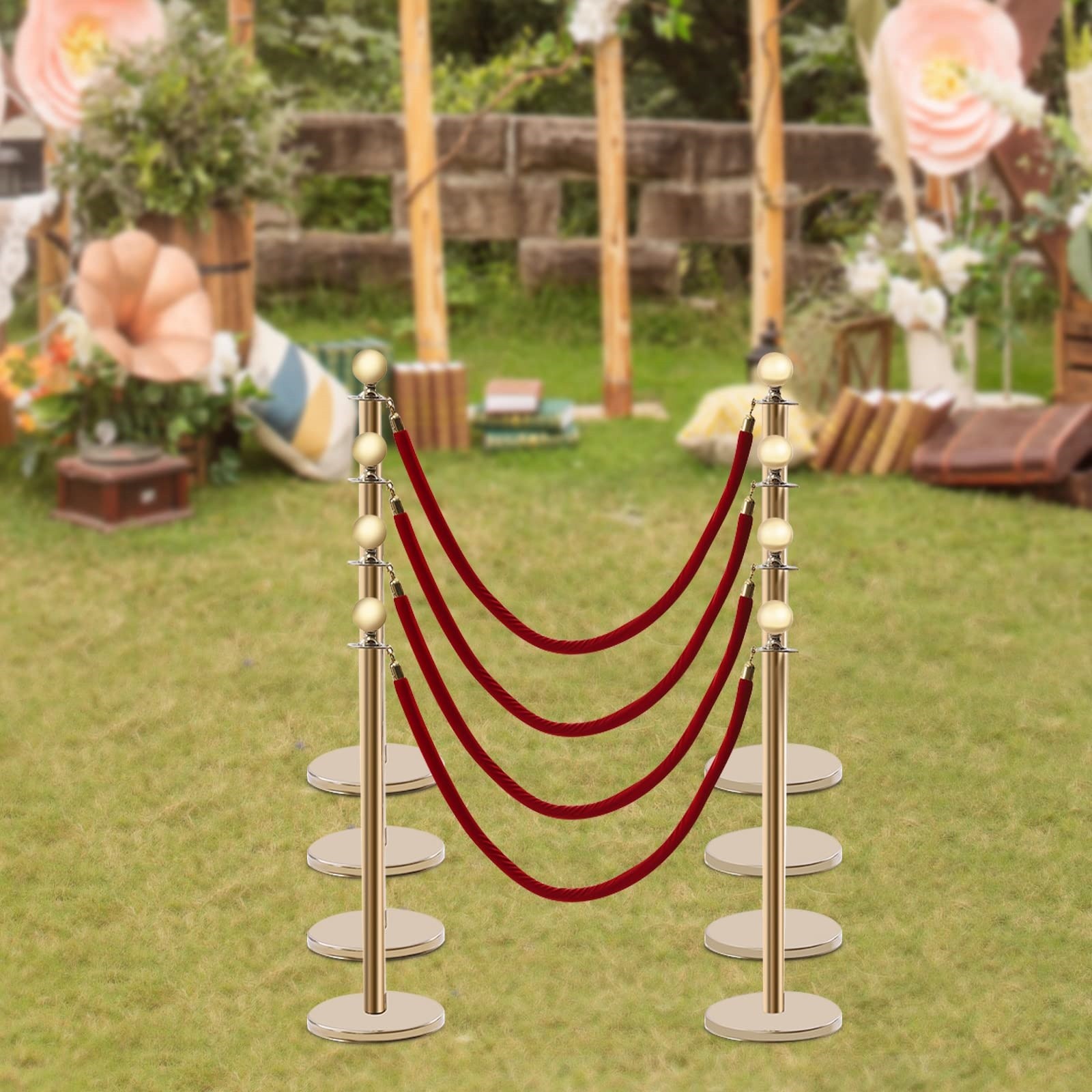 8PCS Stanchions, 100cm Barrier Post, Crowd Control Stanchion W/ Base & 4* Ropes