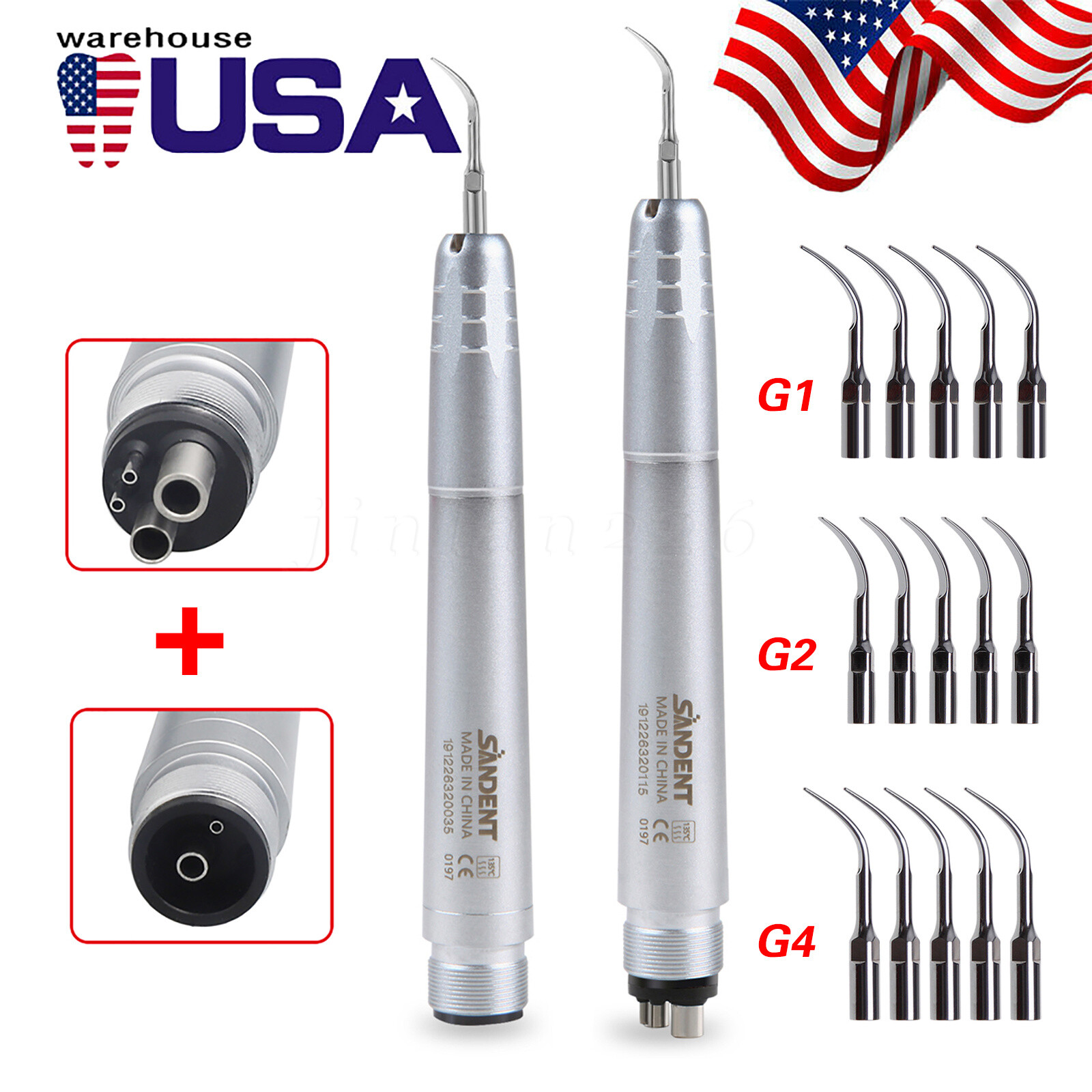Dental Ultrasonic Air Scaler Handpiece 2&4Hole w 3Tips&Scaler Tips&Wrench Key US
