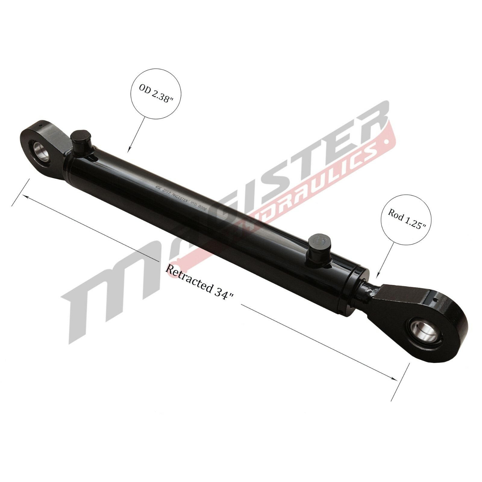 Hydraulic Cylinder Welded Double Acting 2″ Bore 24″ Stroke Swivel Eye End 2×24