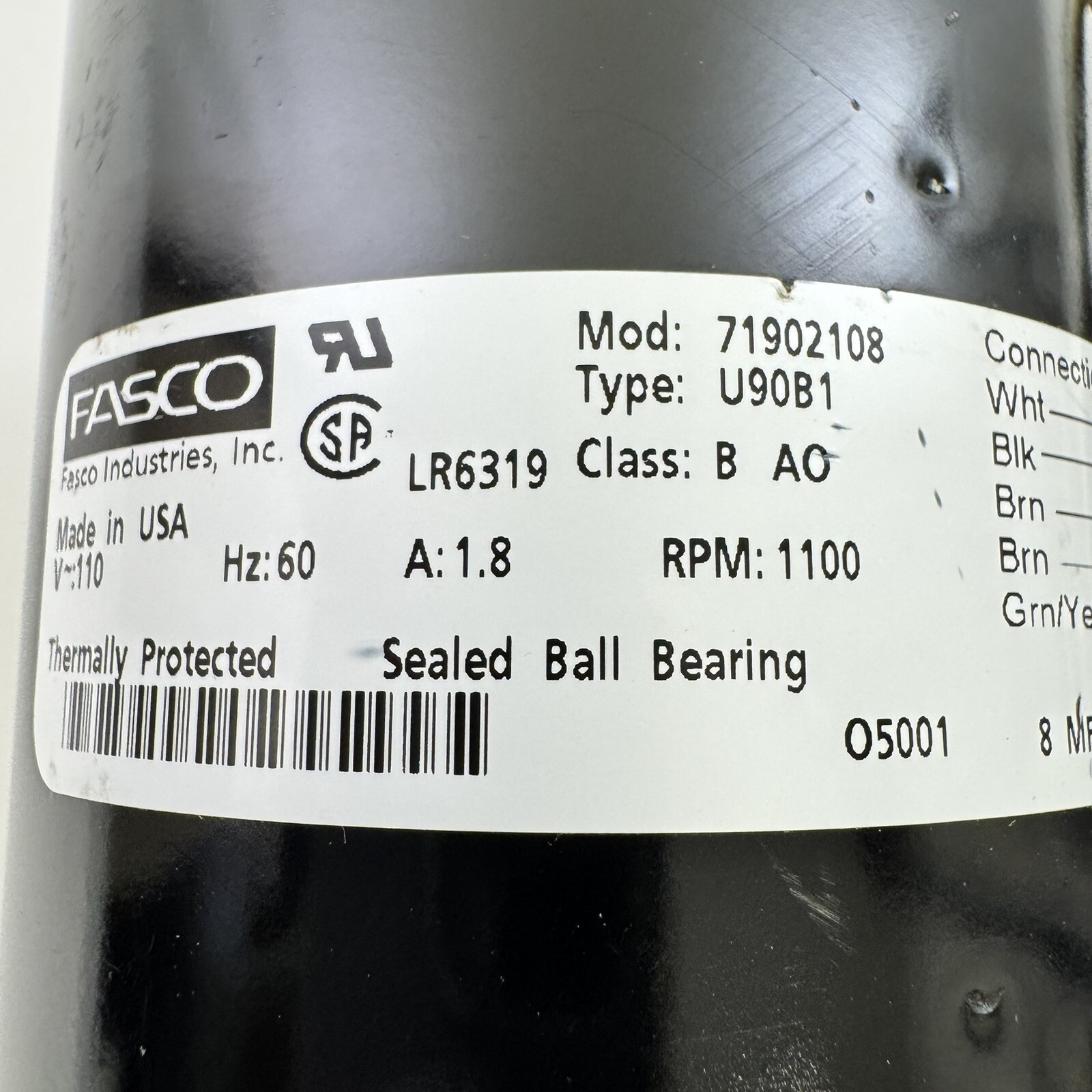 Fasco Type U90B1 Motor Fan 71902108 1.8 Amp 1100 RPM New Old Stock