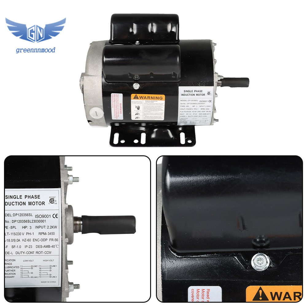 Compressor Duty Electric Motor 3 hp 3450RPM 56 Frame 1 Phase 115-230V 5/8″ Shaft