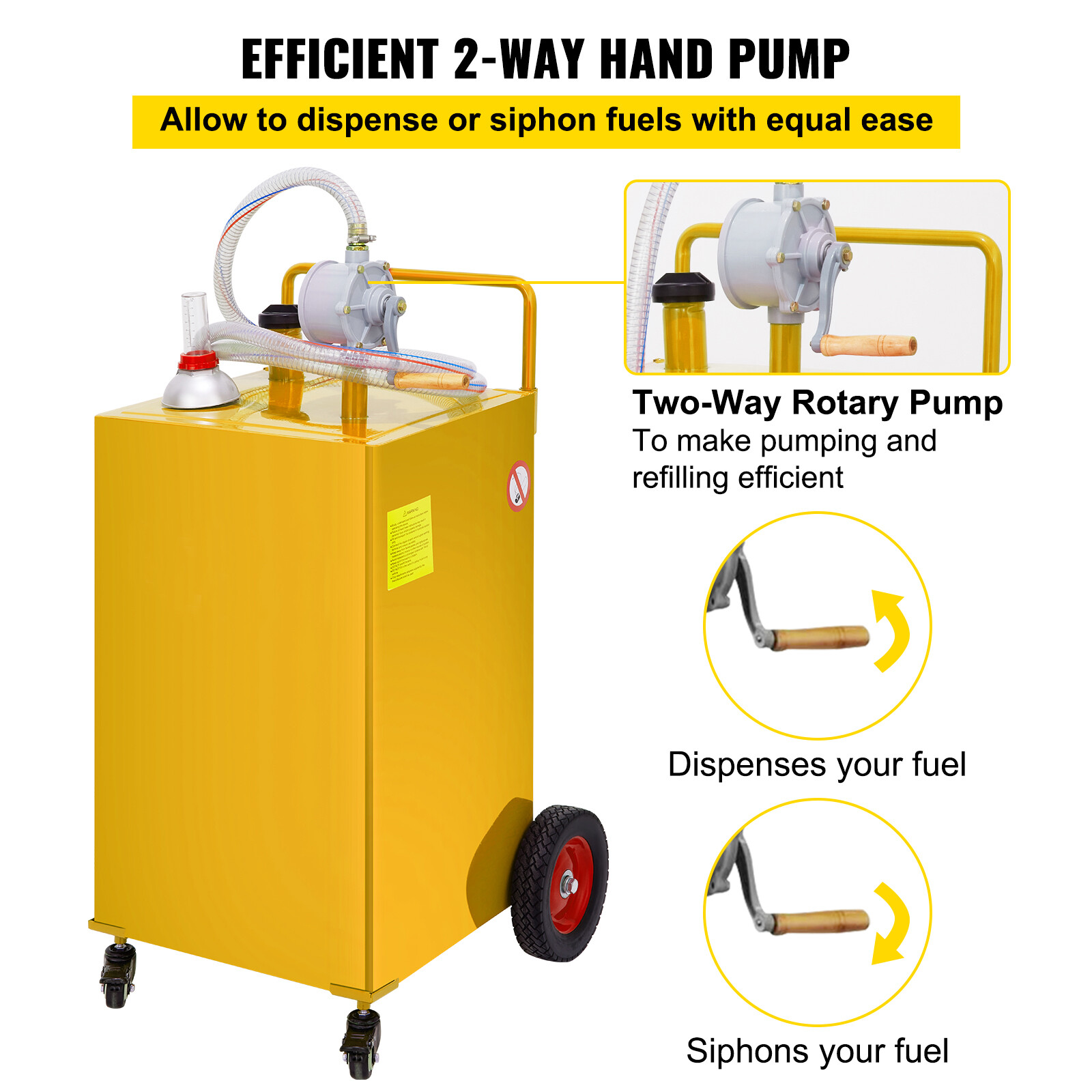 30 Gallon Fuel Caddy Fuel Storage Tank 4 Wheels with Manuel Pump, Yellow