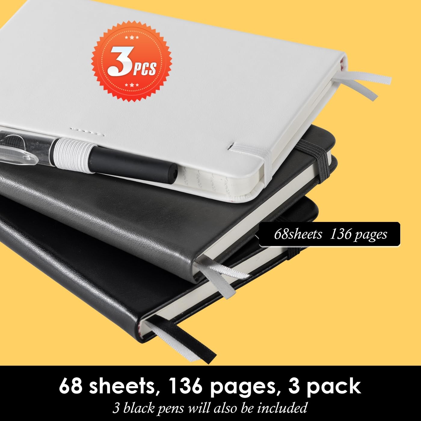 NIRMIRO Small Notebook Pocket Size Journal 3.7″ x 5.7″, 3 Pack, (White, Grey,…