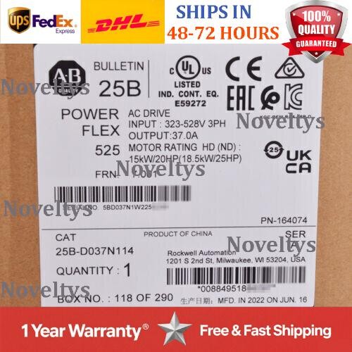 AB 25B-D037N114 PowerFlex 525 AC Drive 25BD037N114 Factory Sealed US Free Tax