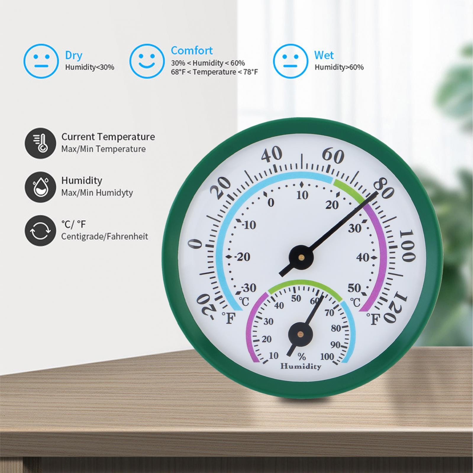 2 in 1 Mini Indoor Thermometer Temperature Hygrometer (No Battery Needed),Green