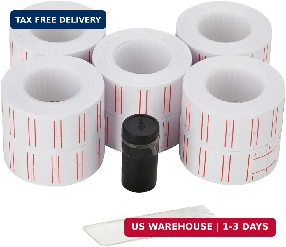 MFLABEL 10 Rolls 6000 White Price Gun Labels for Mx-5500 – with Double Red Line