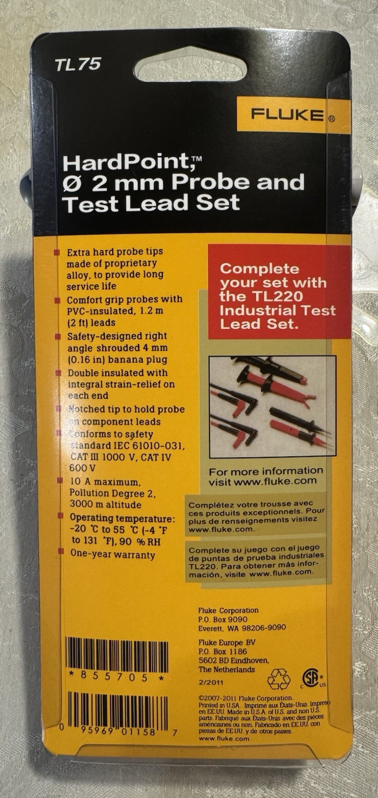 Genuine Fluke TL75 Hard Point 2mm Probe & Test Lead Set for AC175 New in the box
