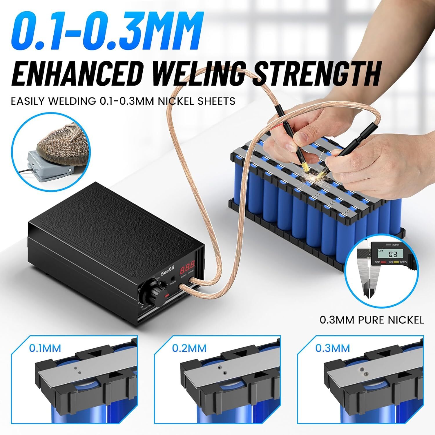 Seesii 8000W Spot Welder Foot Pedal Welding 90 Gears Spot Welding Machine kit