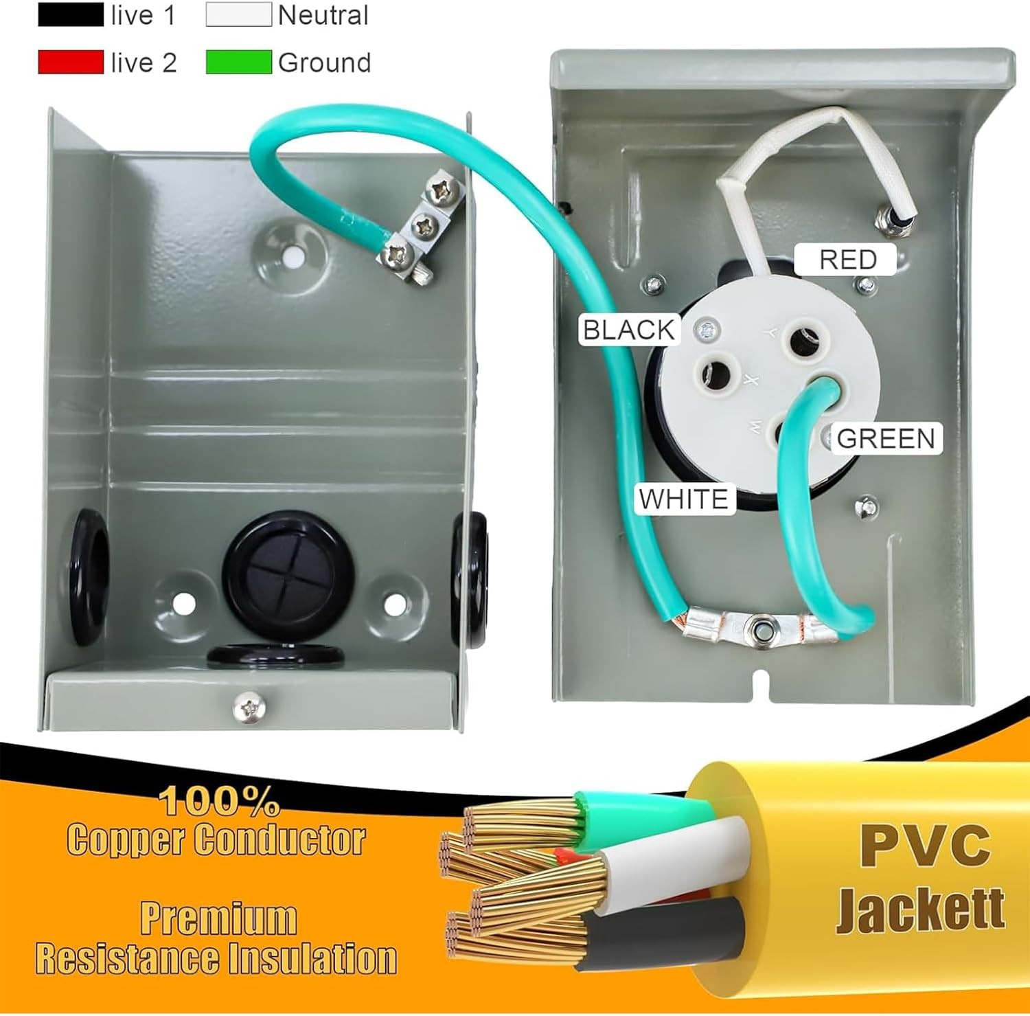 50FT 50 Amp Generator Cord & Waterproof Inlet Box Combo Kit, ETL Listed