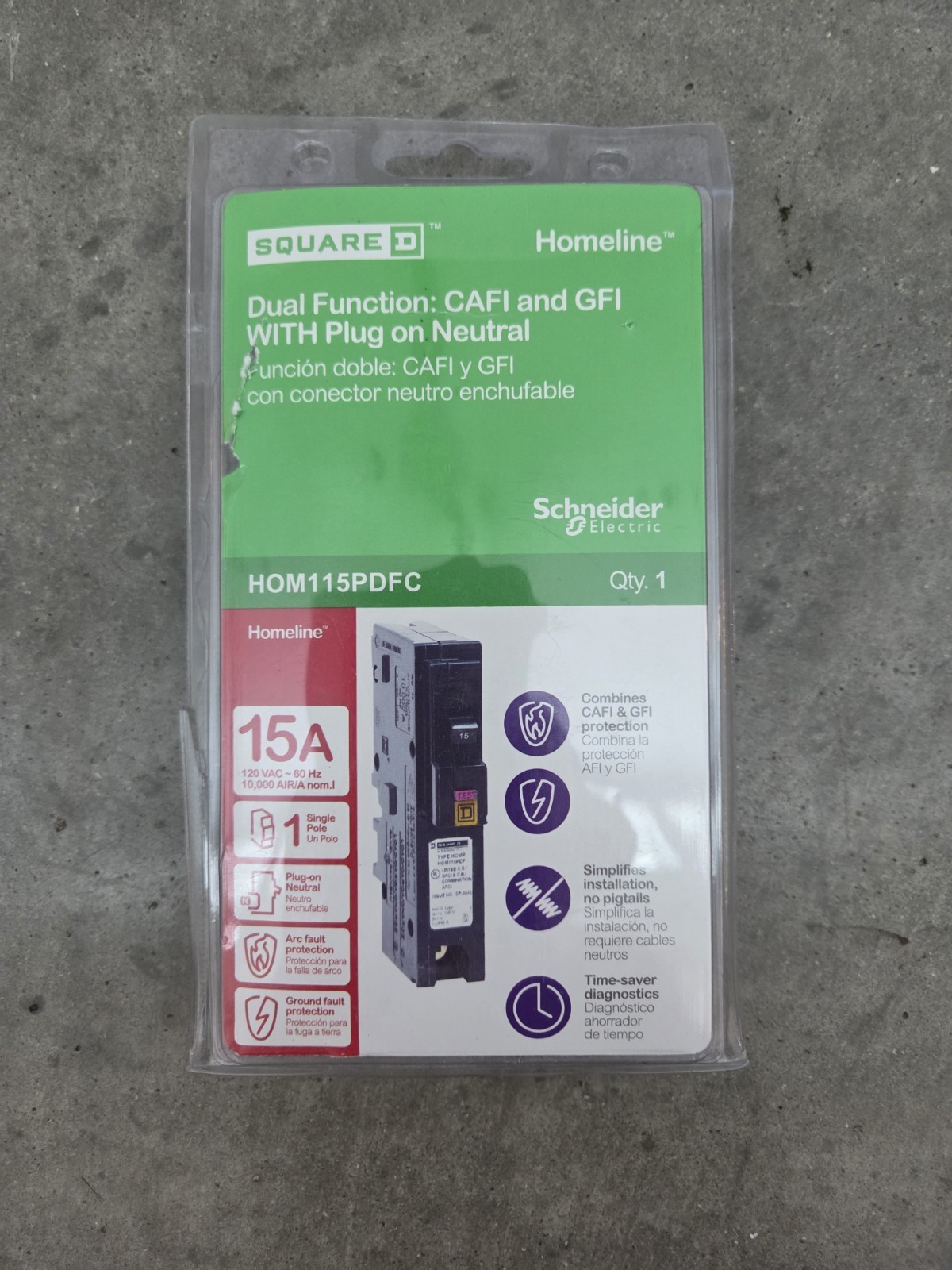 Square D HOM115PDF 120V 15A Single-Pole Circuit Breaker