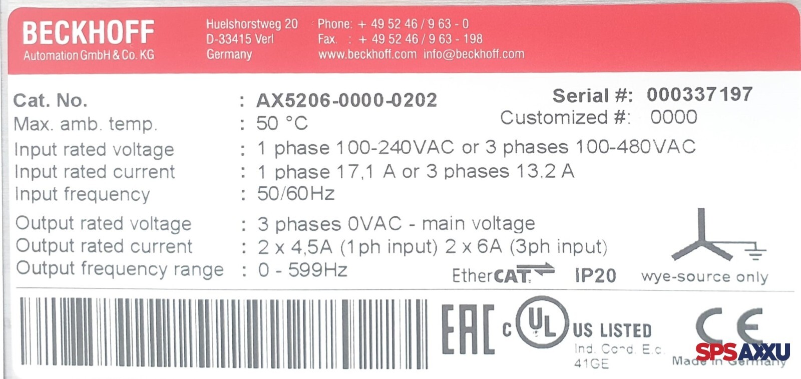 Beckhoff AX5206-0000-0202 AX5 206-0000-0202 Digital Kompakt Servoverstärker