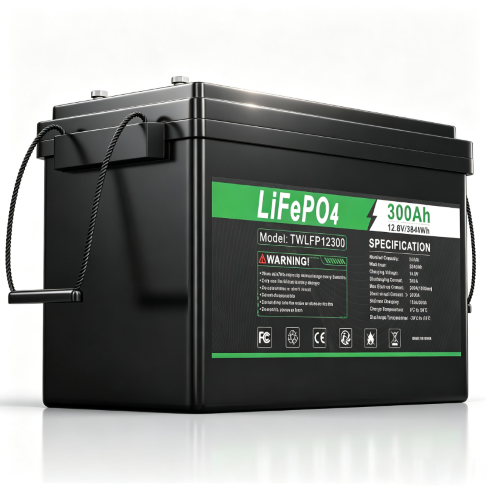 12V 300Ah LiFePO4 Lithium Battery Deep Cycle Built-in BMS for Solar RV Off-Grid