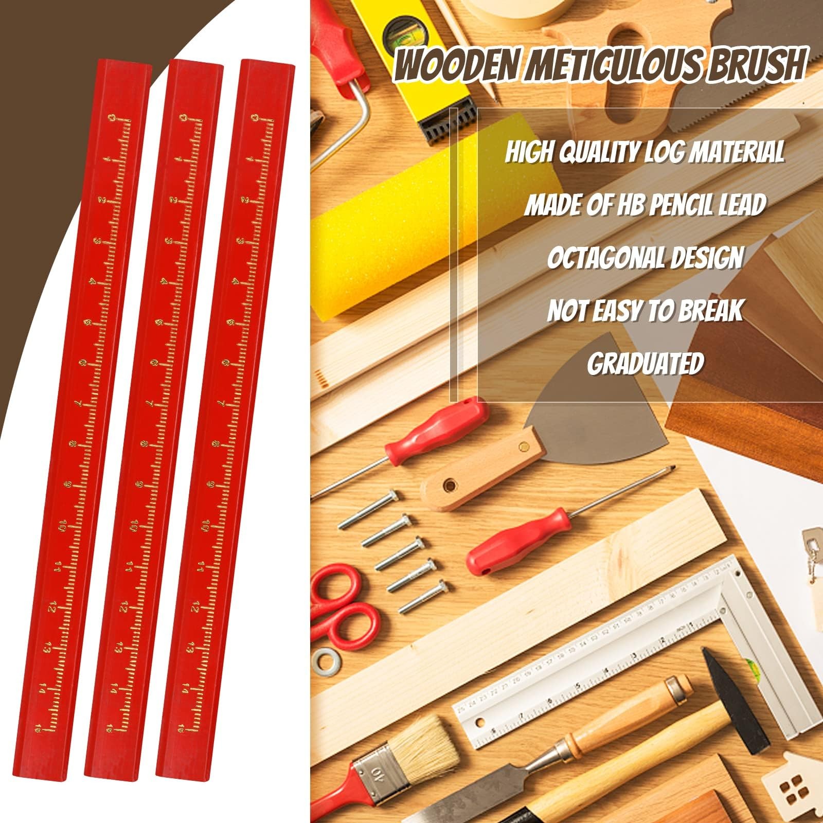 WYOMER 100 Pcs Carpenter Pencils, Octagonal Hard 1 Count (Pack of 100), Red