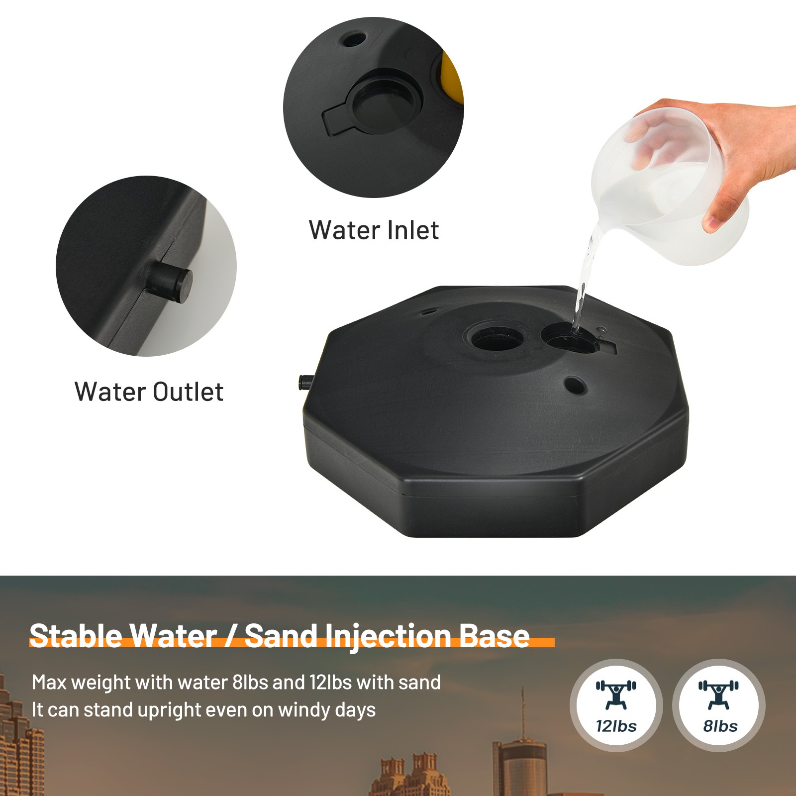 Costway 6 Pack Traffic Delineator Poles 34″ Barrier w/5FT Chains & Fillable Base