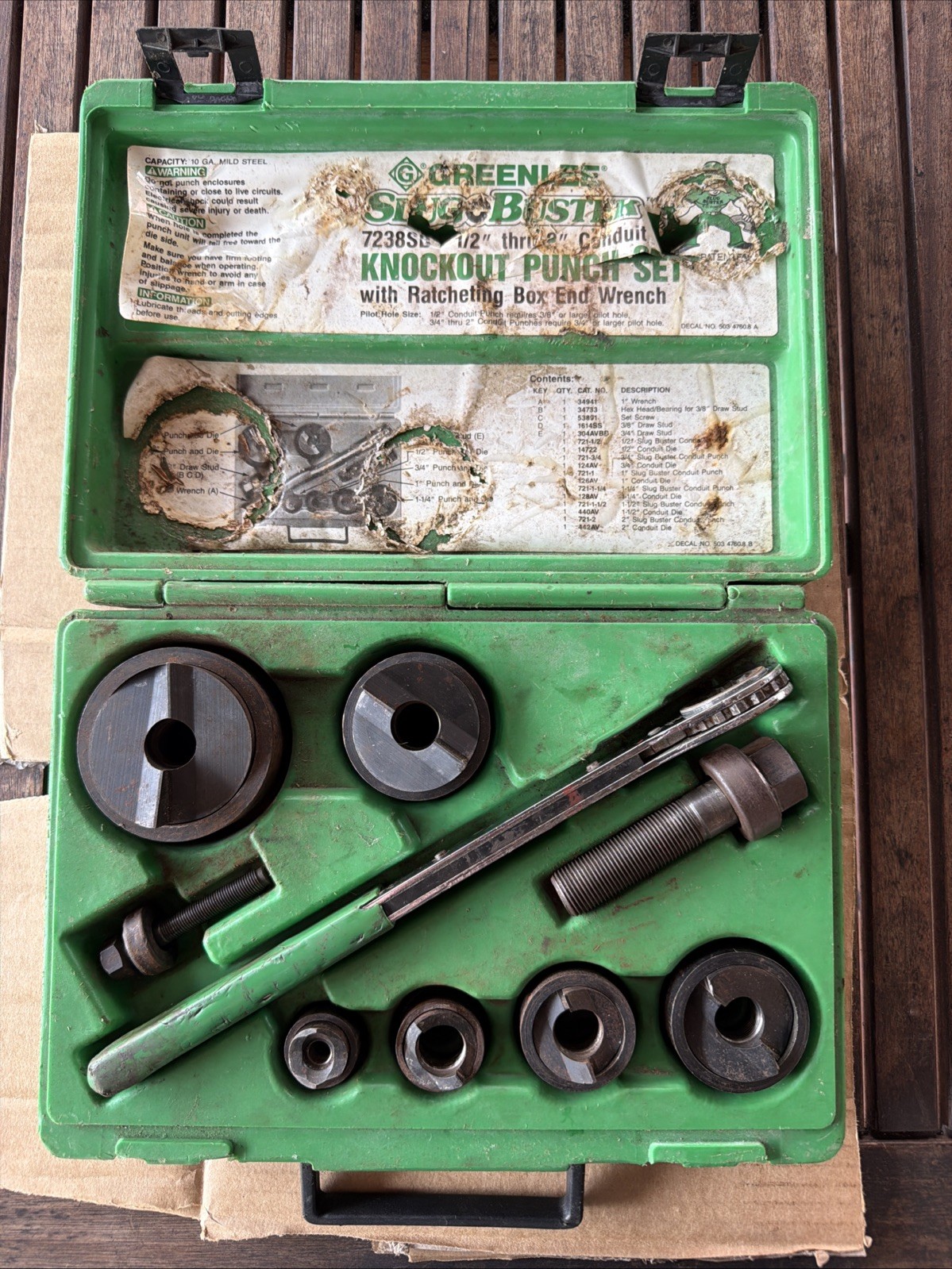 GREENLEE 7238SB SLUG BUSTER KNOCKOUT PUNCH SET W/ WRENCH DRIVER 1/2″- 2″ CONDUIT
