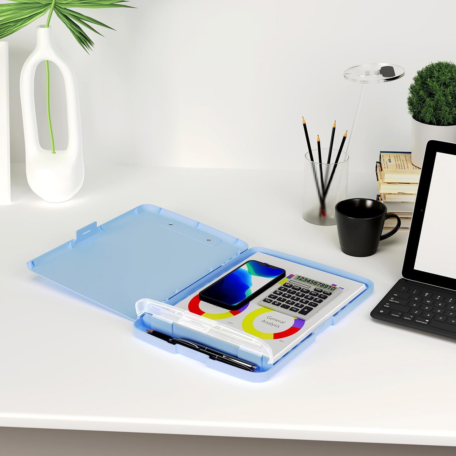 Dark Blue Clipboard with Storage & Pen Holder, 8.5×11, for Nurses & Teachers
