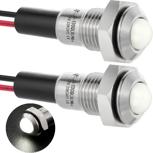 UL Listed Mini Indicator Light 8mm 0.31 Inch Waterproof White 12-24V DC/AC