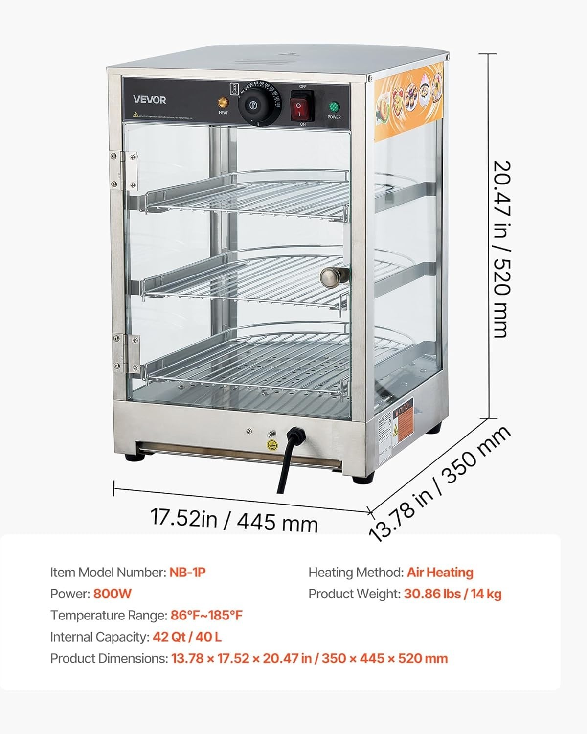 3-Tier Commercial Food Warmer Display, 800W Food Display Warmer with LED Ligh…