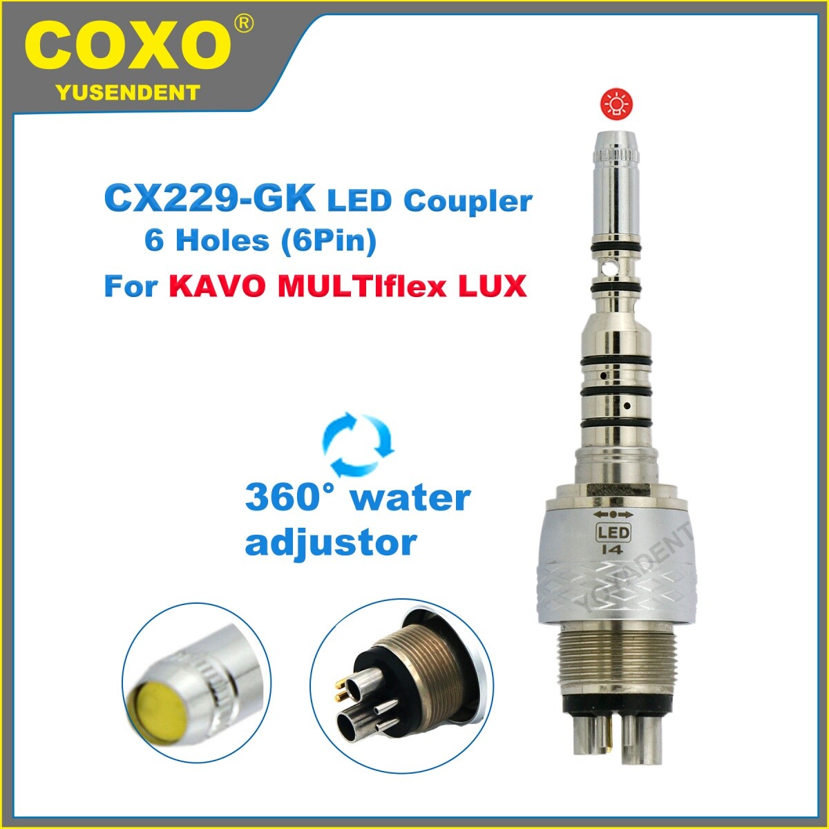 COXO Dental Handpiece Fiber Optic High Speed Turbine LED 6 Pin Coupling Fit KAVO