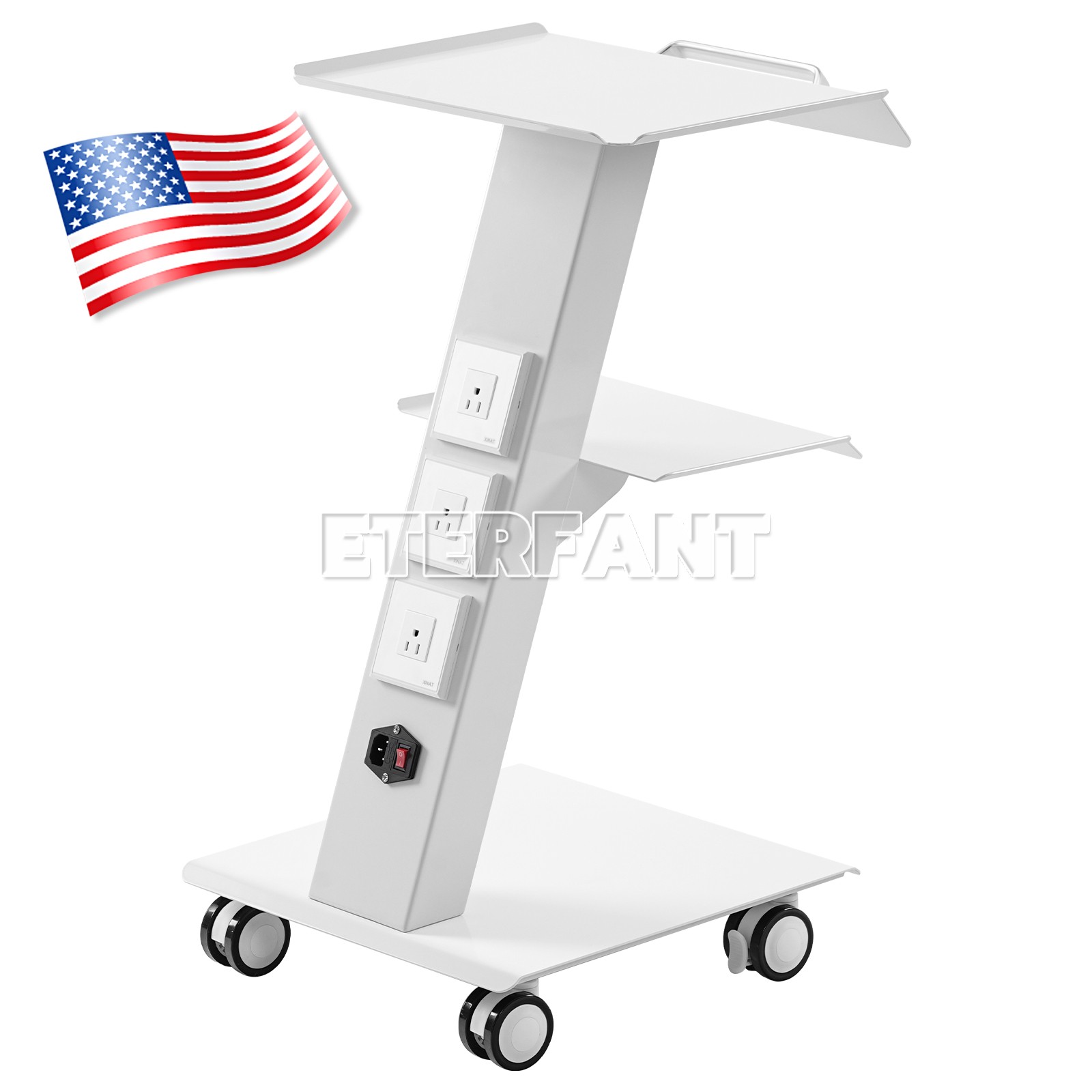 Dental 4 Drawers Mobile Acrylic Cabinet Wooden Cart/Trolley Cart with Socket US