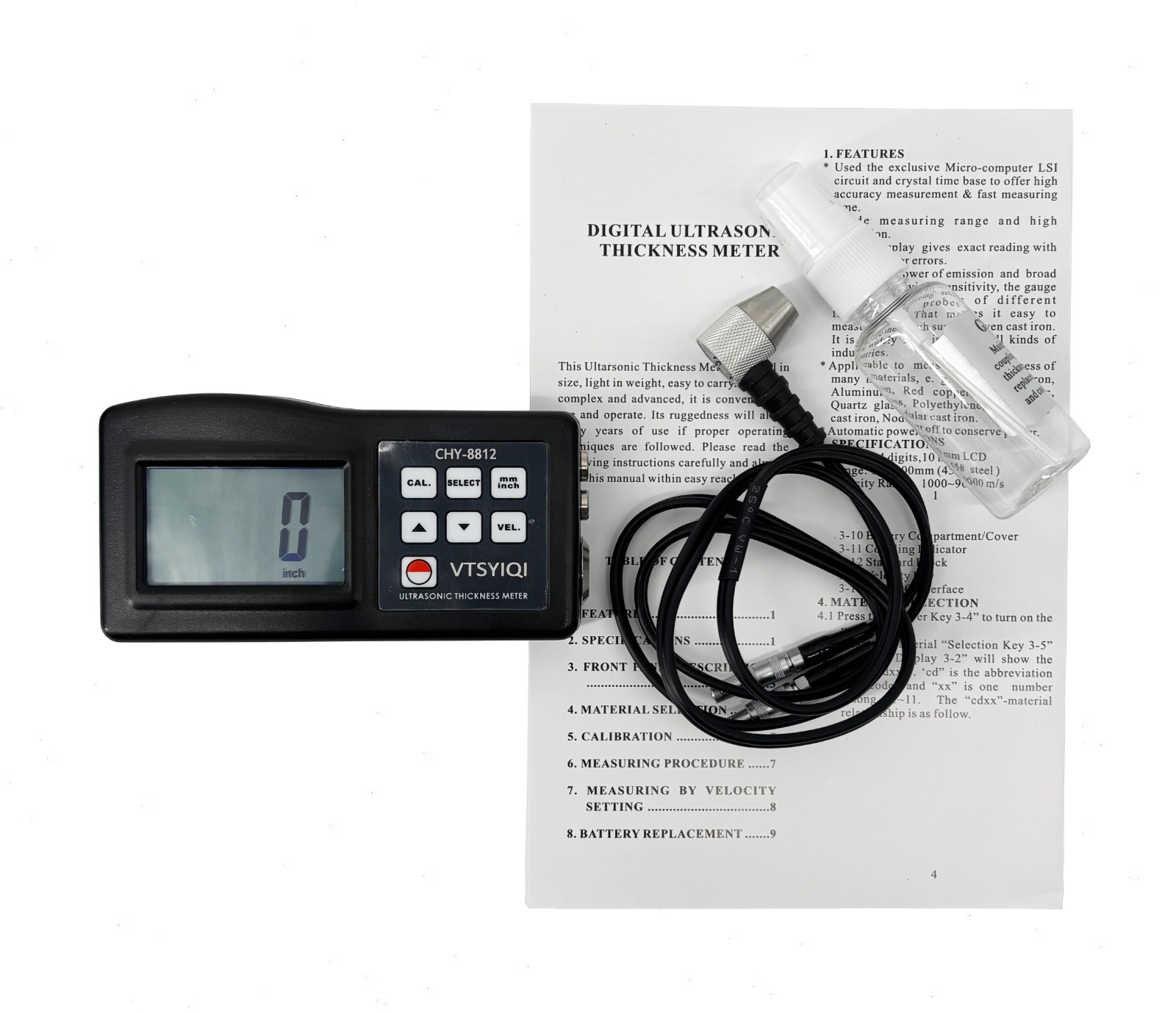 Portable Ultrasonic Thickness Tester with Range 0.05~8inch Resolution 0.1mm New