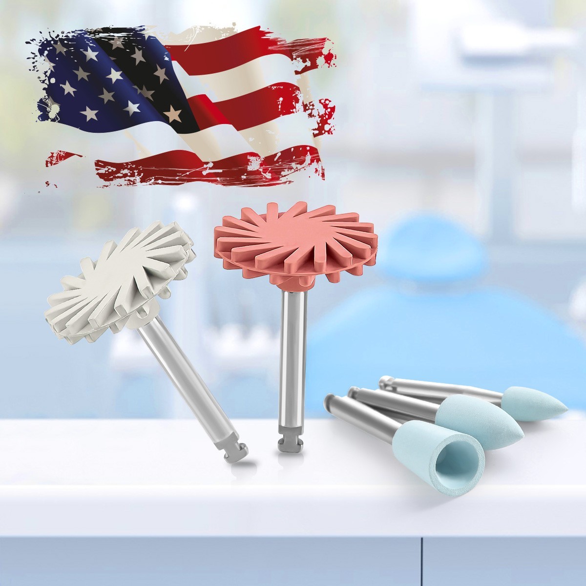 Dental Composite Polishing Burs Rubber Diamond Kit RA for Low Speed Handpiece