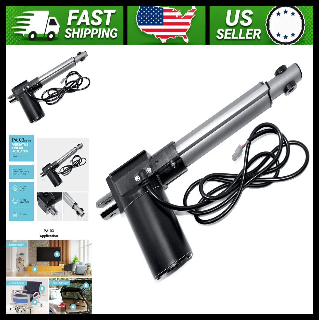 Progressive Automations 12V Linear Actuator 10 Inch Stroke 600 lbs Force
