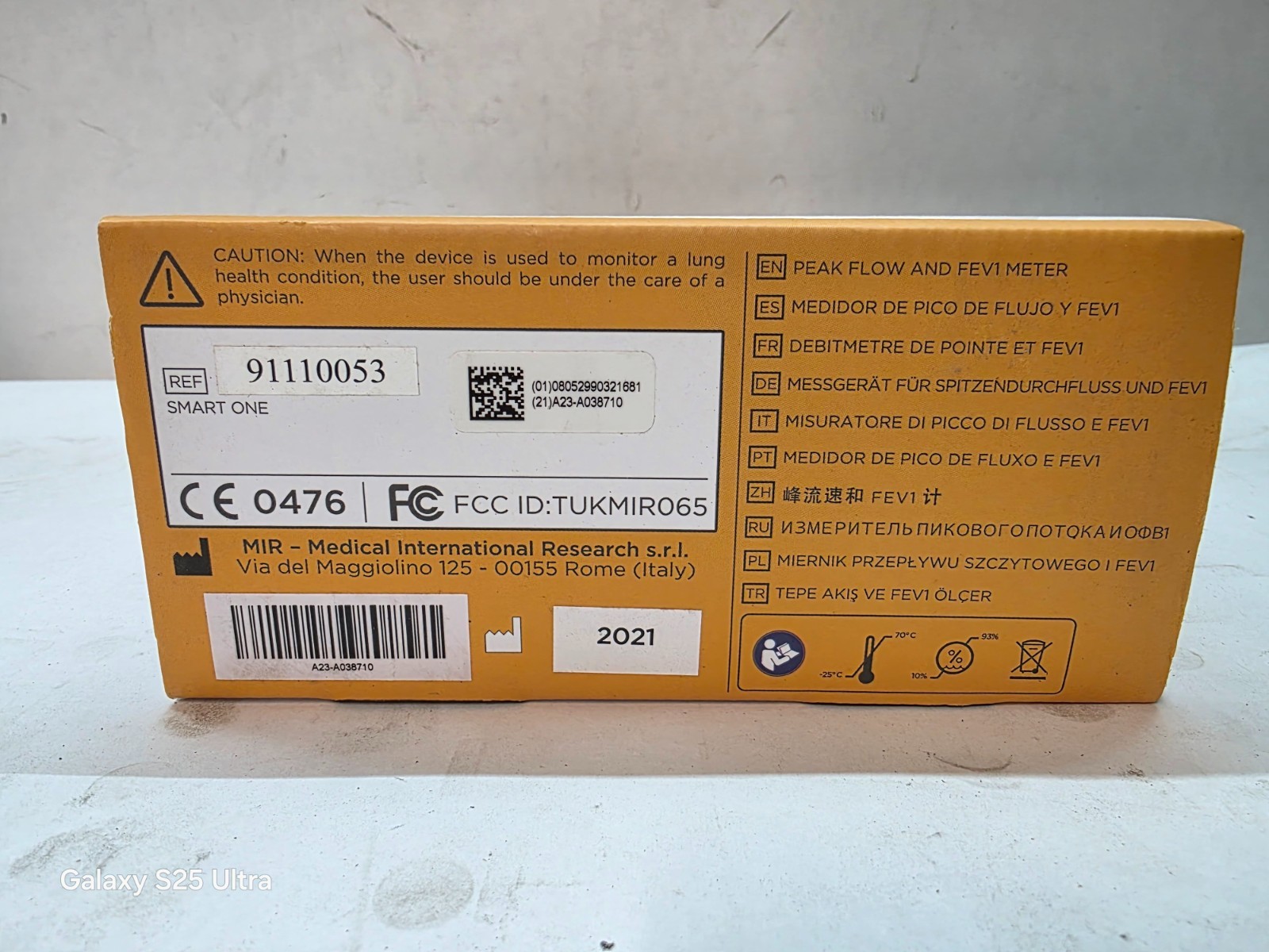 MIR Smart ONE Pocket Spirometer for Peak Flow & FEV1 Monitoring Sealed