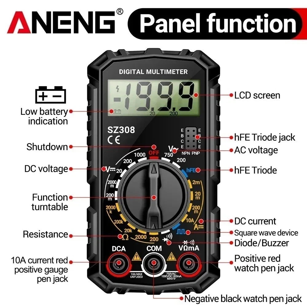Portable Digital Multimeter AC DC Voltmeter Ammeter Ohmmeter Volt Tester Meter