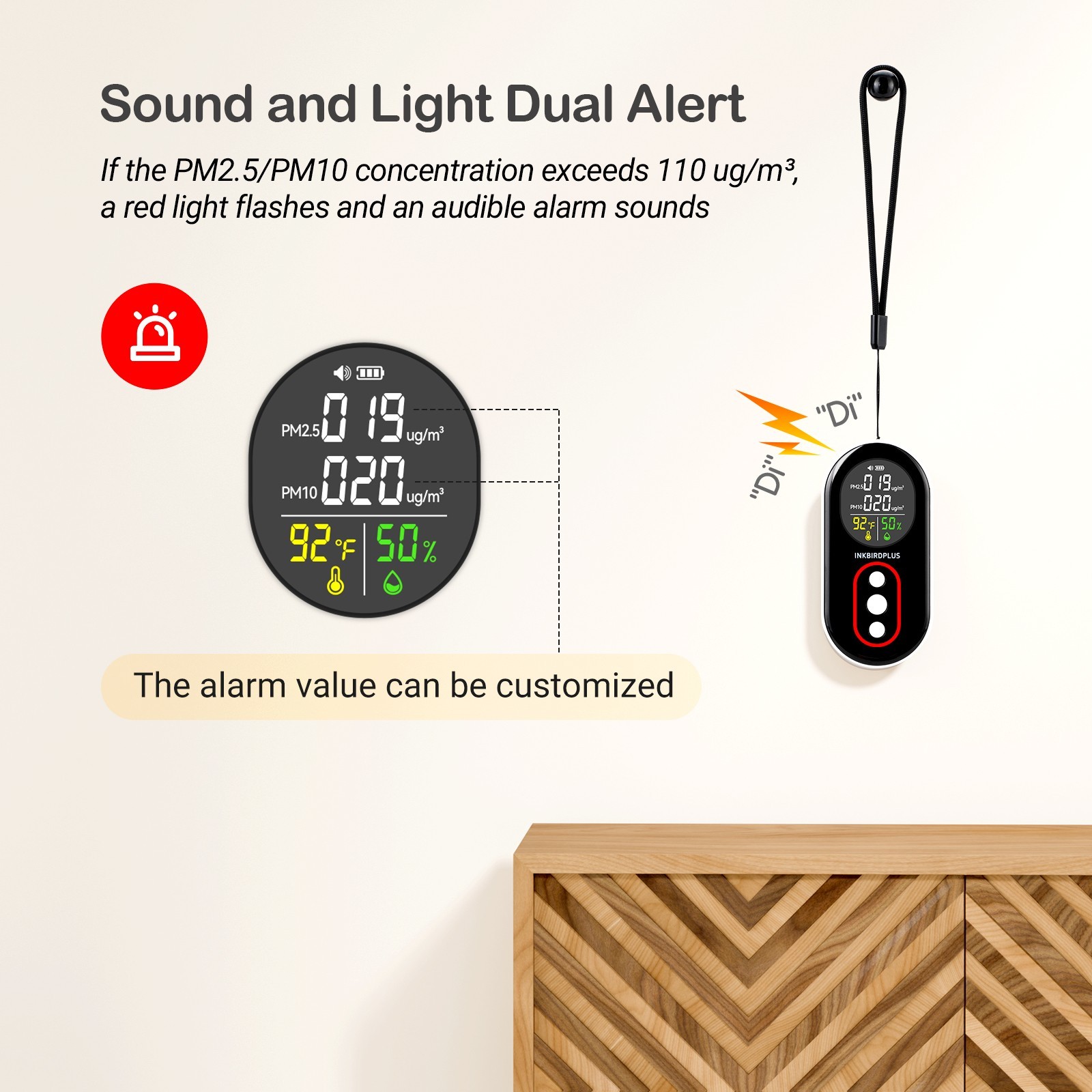 Carbon Monoxide Detector Indoor Air Quality Monitor HD10 Adjustable Brightness