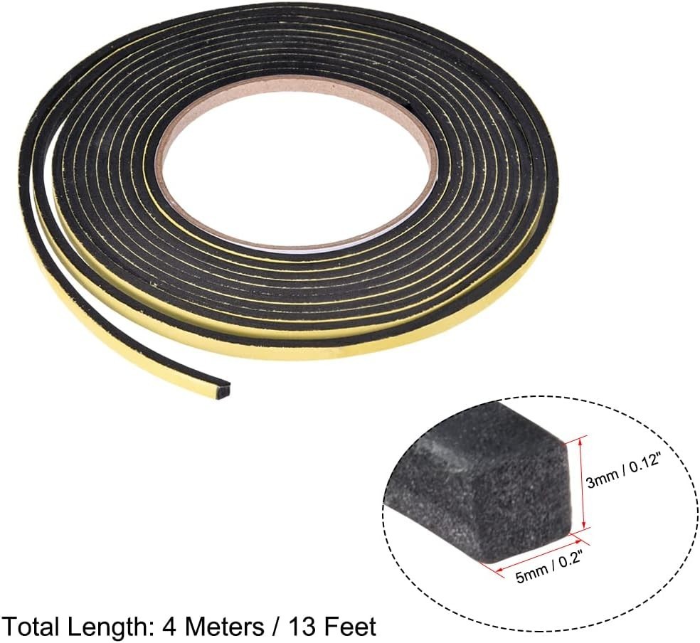 Sealing Foam Tape 5Mm Wide 3Mm Thick 4M/13Ft Long, Self Adhesive Weather Strip f