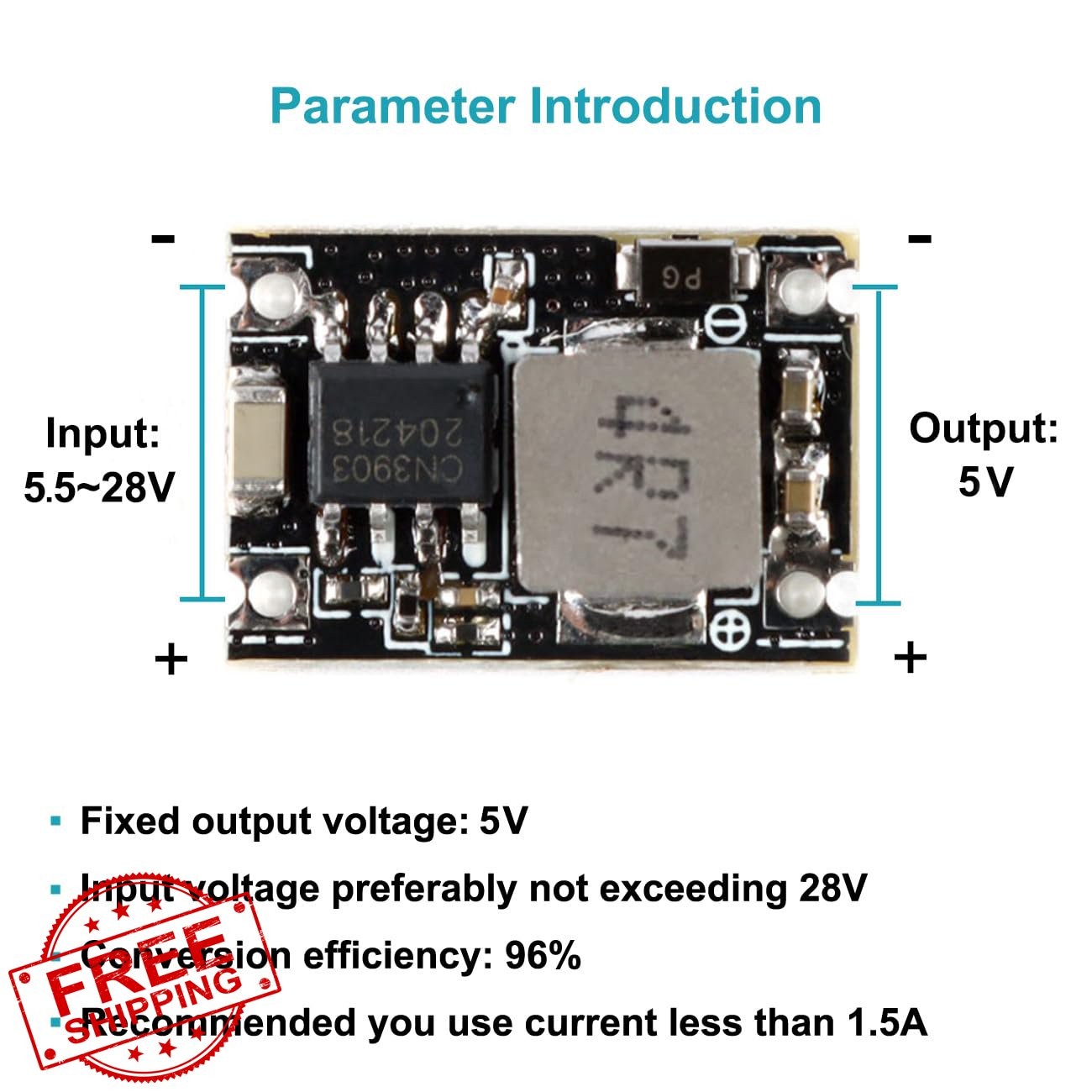 5V Buck Converter Module 5pk DC 5-30V to 5V Step Down 1.8A Regulator Board