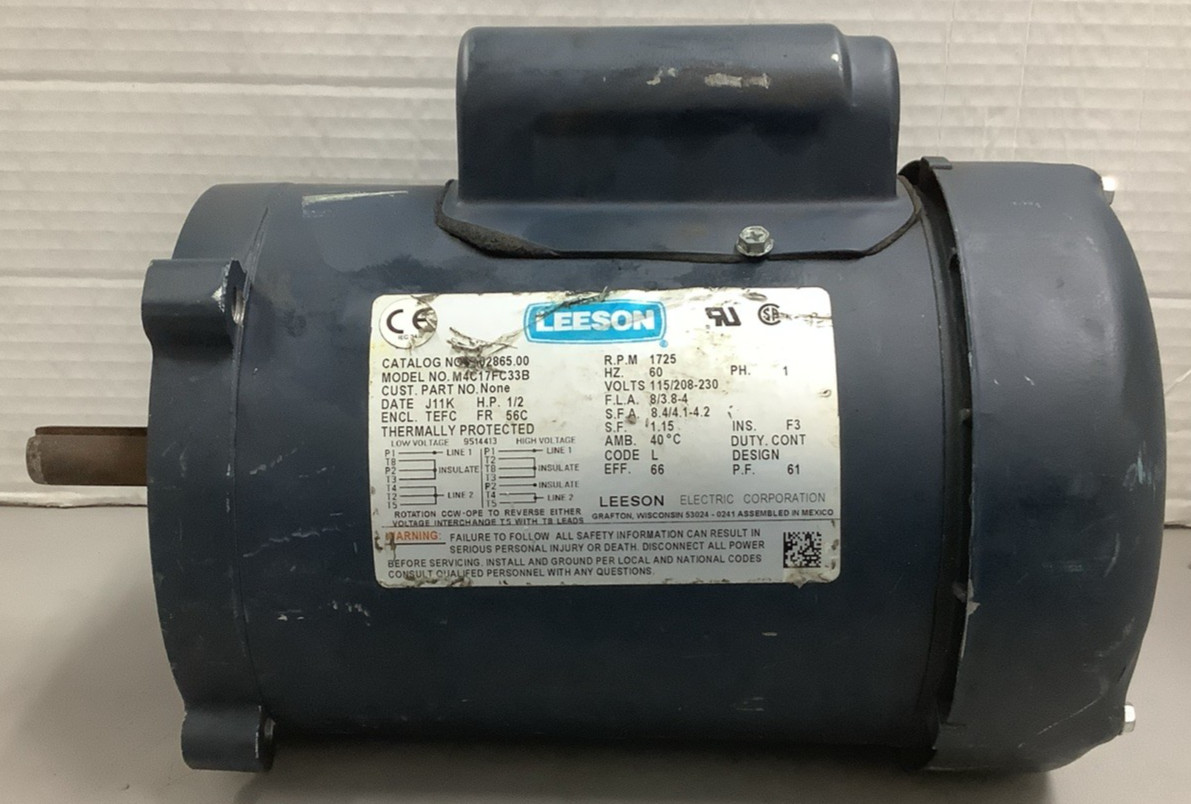 Leeson 102865.00 1/2HP 1725RPM 115/208-230V AC General Purpose Motor (R93)