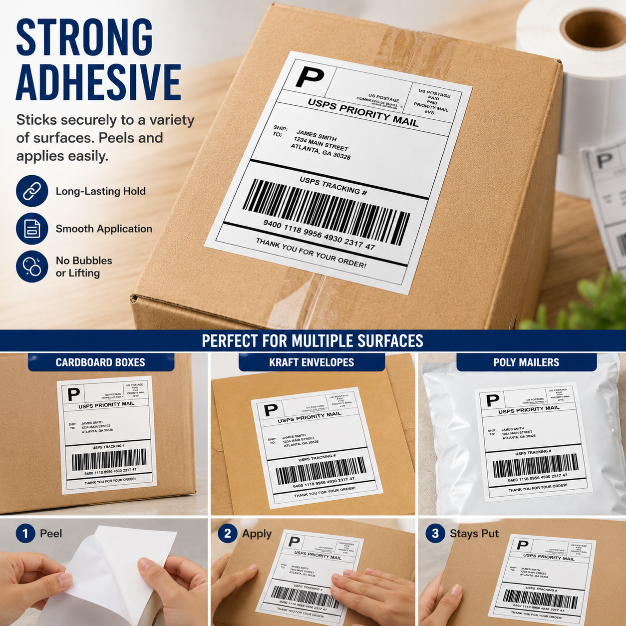 Direct Thermal Labels White Perforated Strong Adhesive Water Resistant Stickers