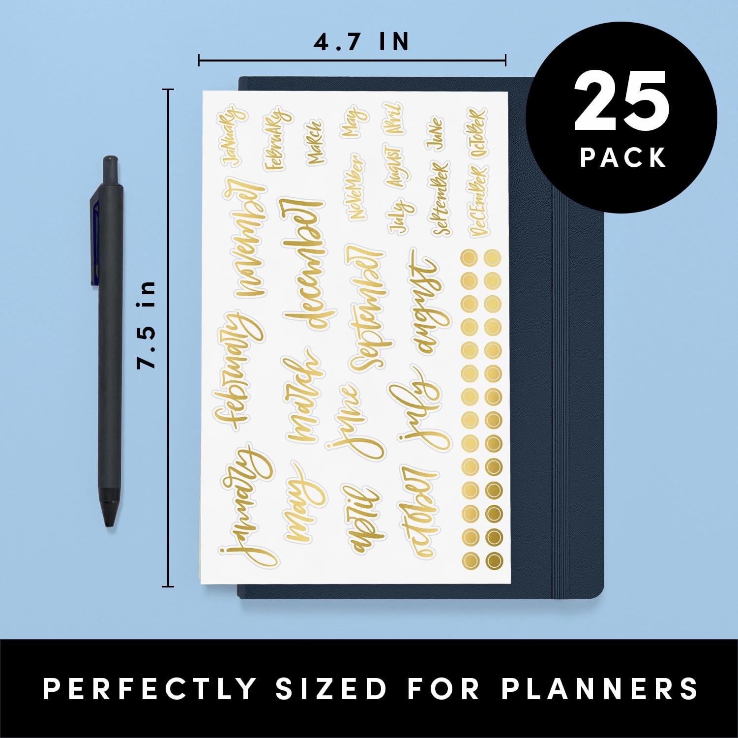 PAPERAGE Planner Stickers, Simple Gold Foil 25 Sheets, Black, White,