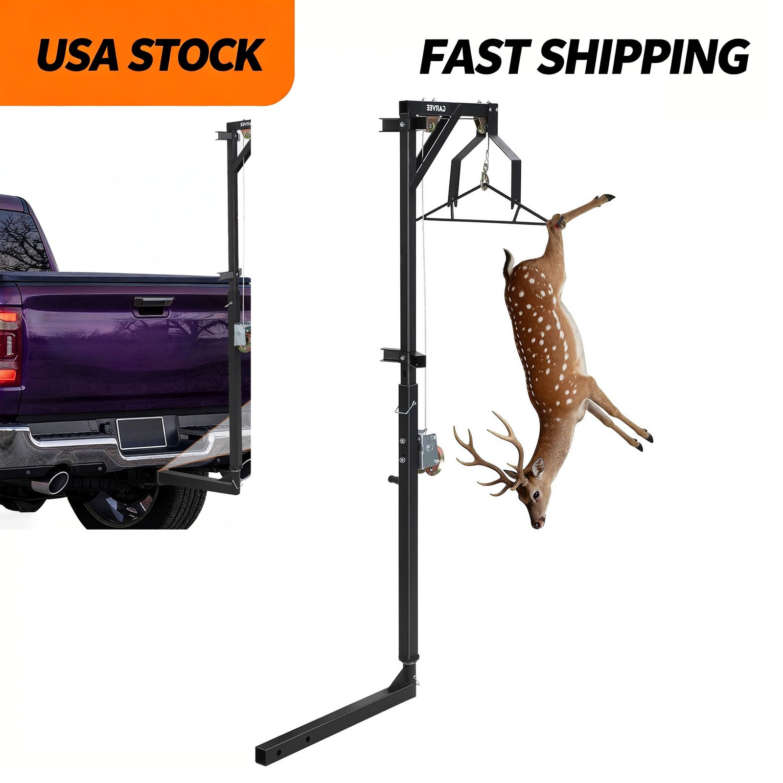 500LBS Hitch Mount Deer Hoist with Winch Gambrel & 360° Swivel Lifting Platform